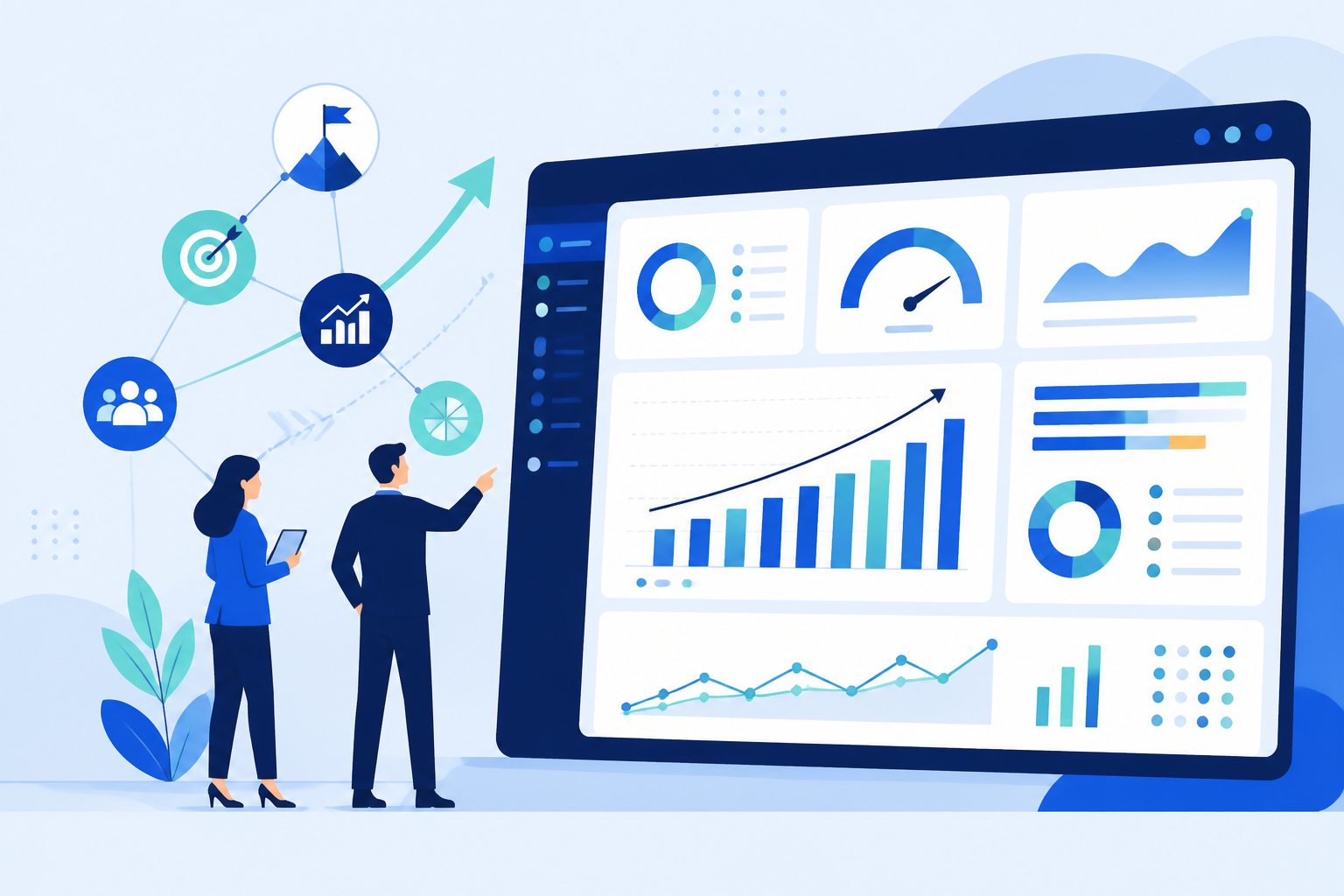 Equipo analizando indicadores y metas estratégicas en Growin
